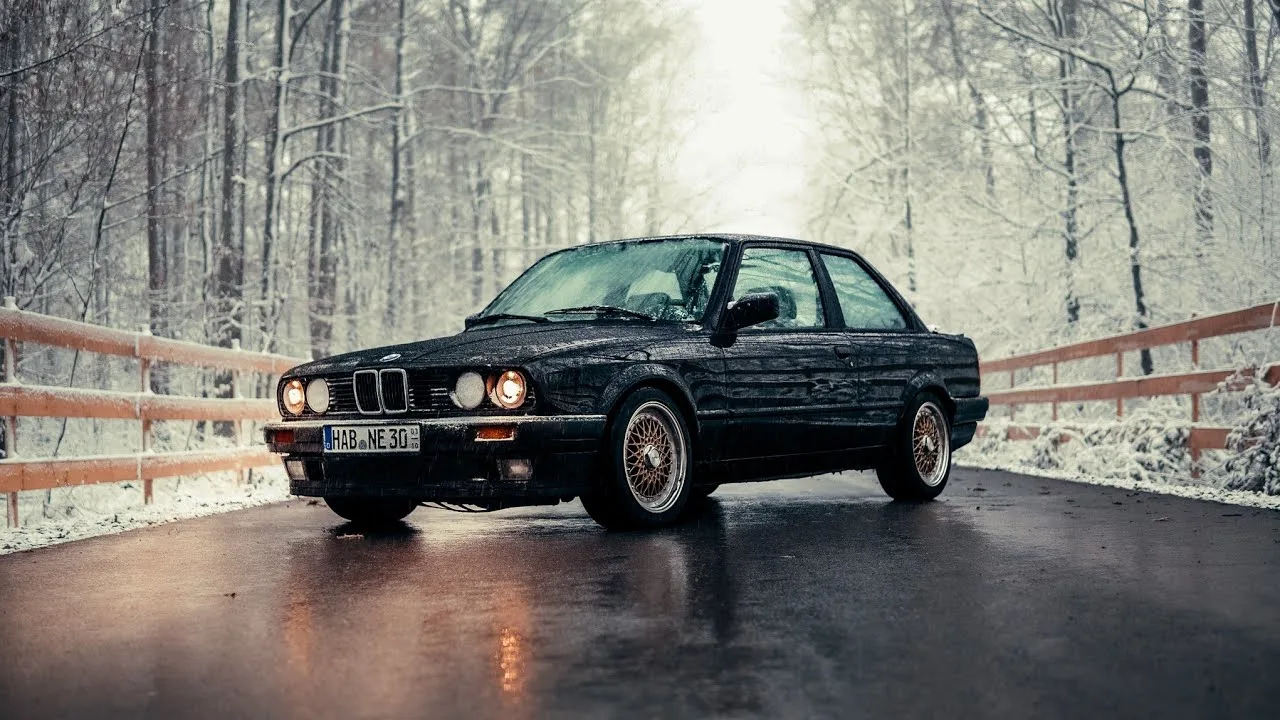 BMW E30 sedan in side profile
